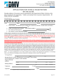 Document preview: Form VP-222 Application for Vehicle Registration - Nevada