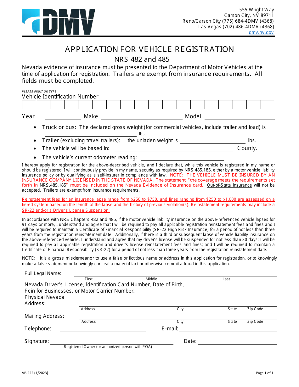 Form VP222 Download Fillable PDF or Fill Online Application for