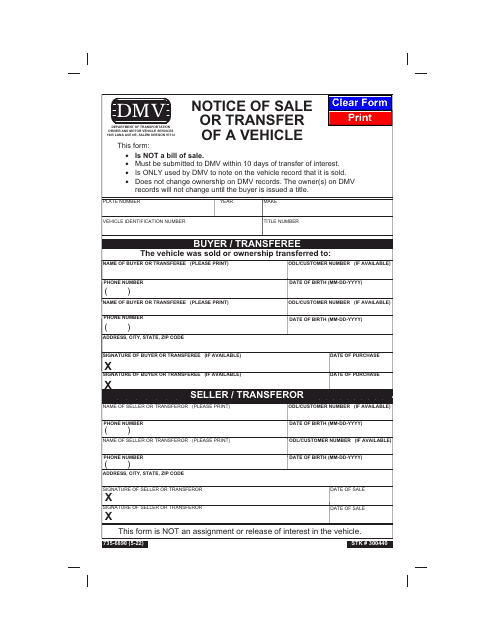 Form 735-6890 Notice of Sale or Transfer of a Vehicle - Oregon