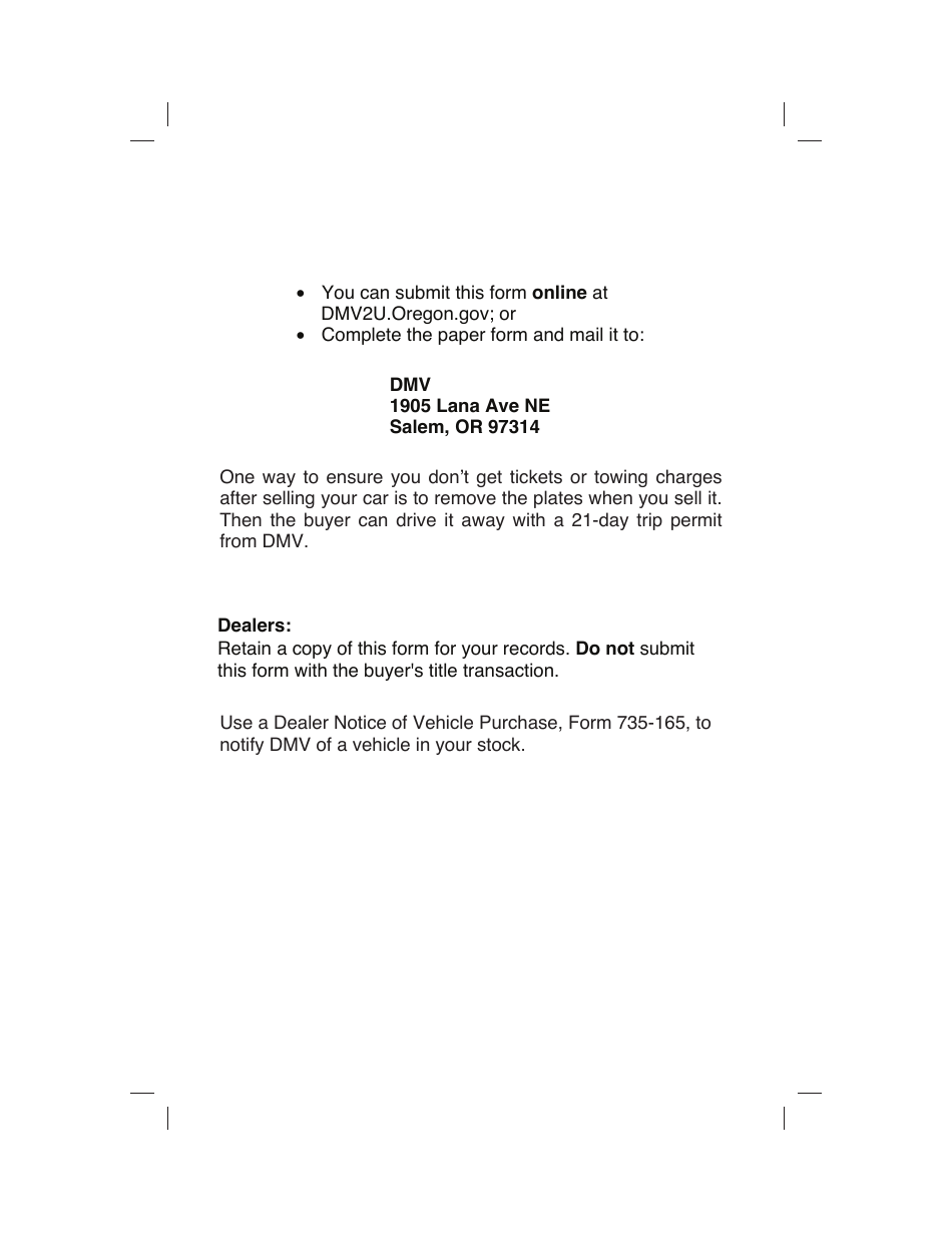 Form 735-6890 Notice of Sale or Transfer of a Vehicle - Oregon, Page 2