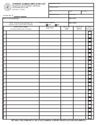 Form SFN54270 Current Gaming Employee List - North Dakota