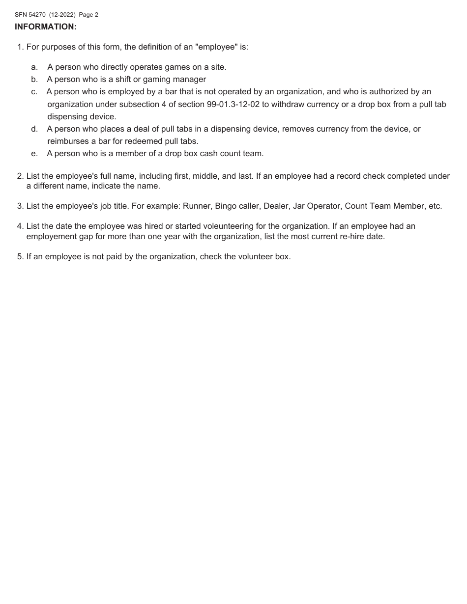 Form SFN54270 Current Gaming Employee List - North Dakota, Page 2