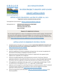 Water Project Grants and Loans - Grant Application - Oregon