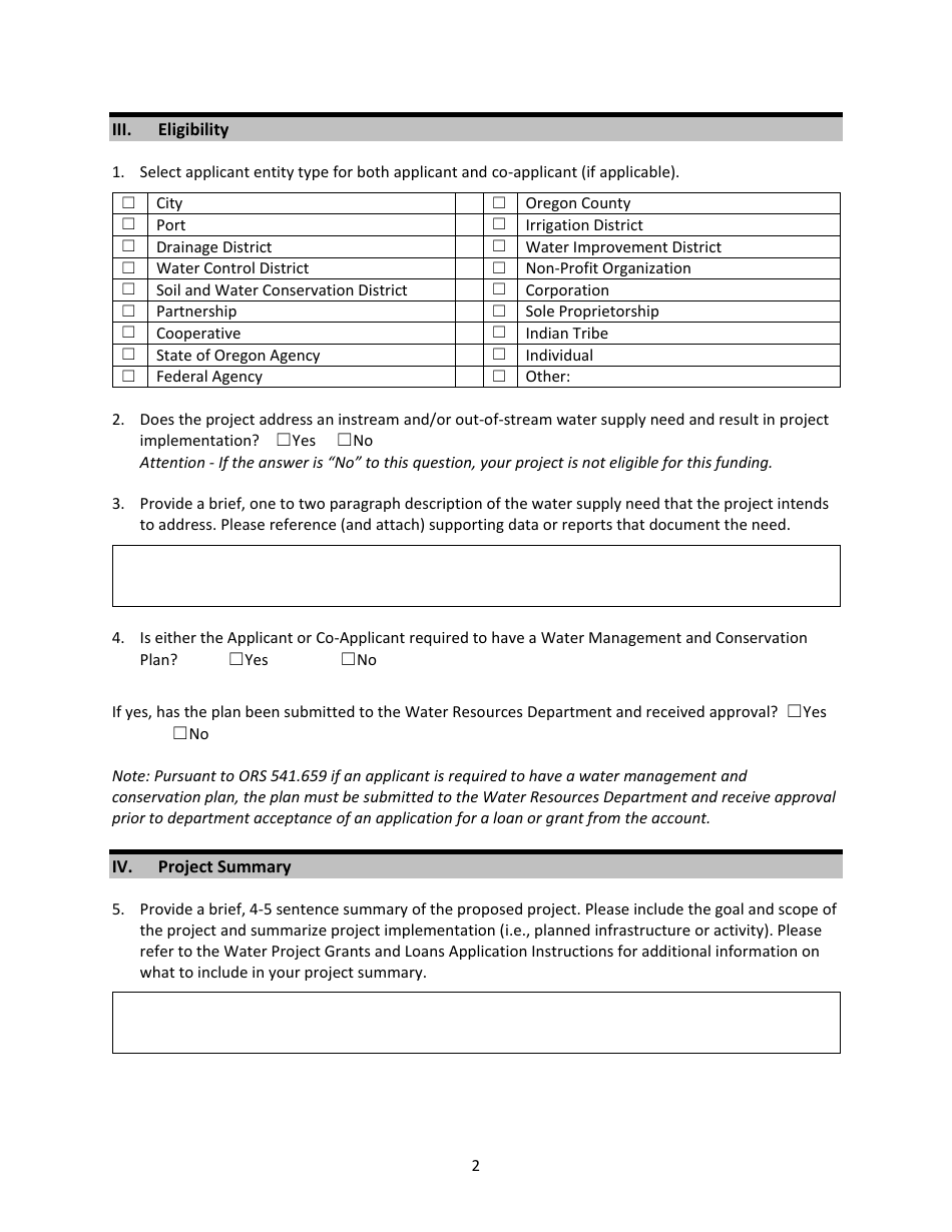 Water Project Grants and Loans - Grant Application - Oregon, Page 5
