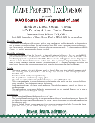 Document preview: Iaao Course 201 - Appraisal of Land Registration Application - Maine, 2023