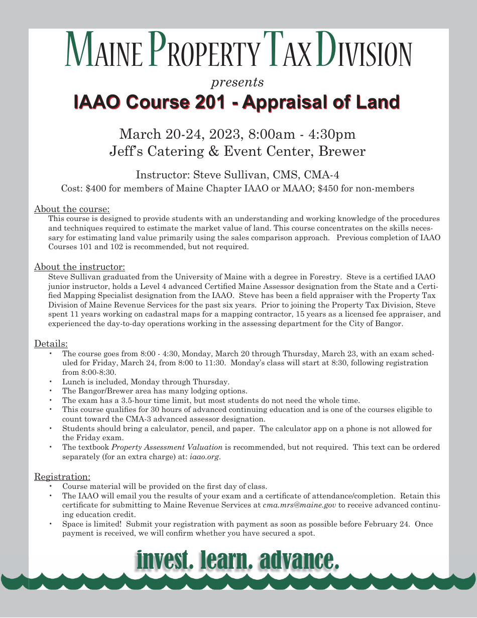 2023 Maine Iaao Course 201 Appraisal of Land Registration Application