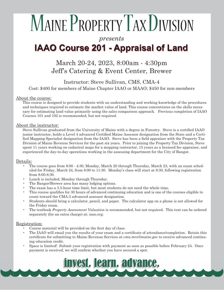 Iaao Course 201 - Appraisal of Land Registration Application - Maine, Page 1