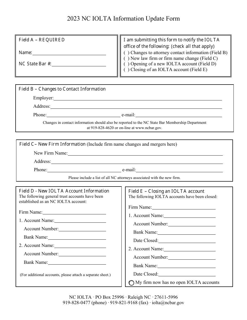 Nc Iolta Information Update Form - North Carolina, Page 1