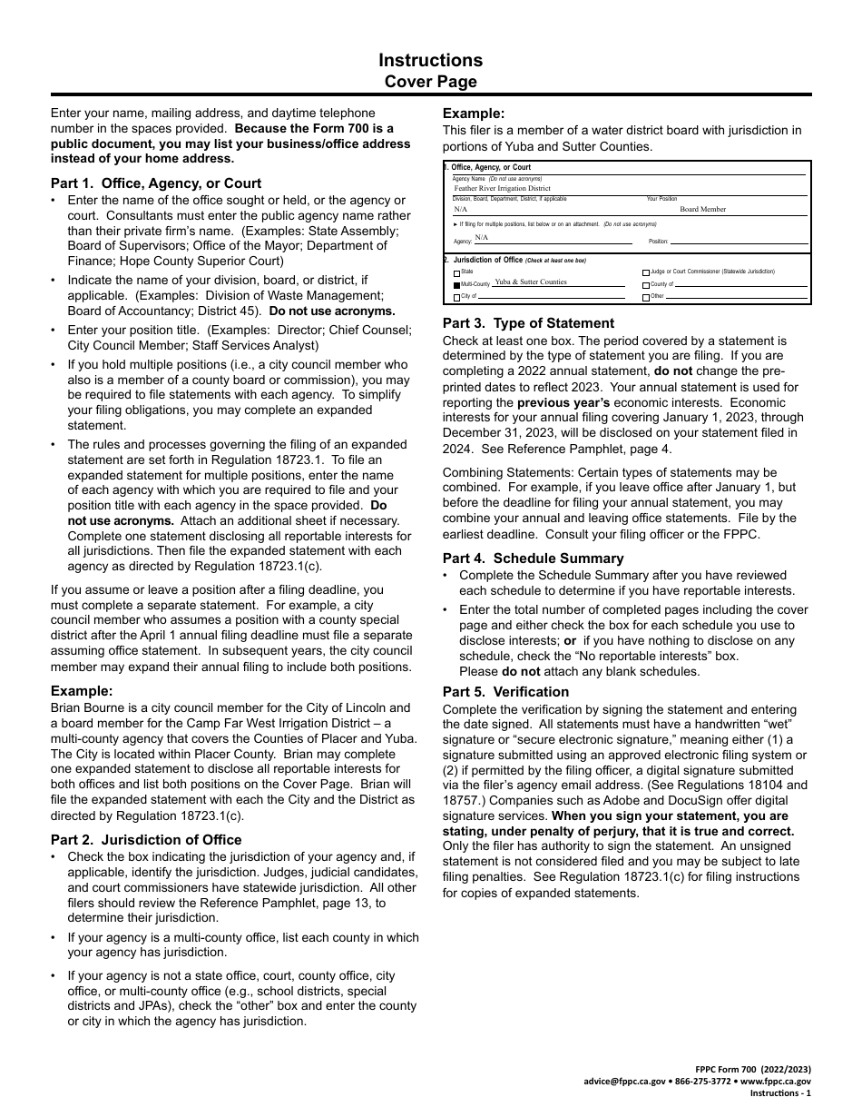 FPPC Form 700 Statement of Economic Interests - Amendment - California, Page 2