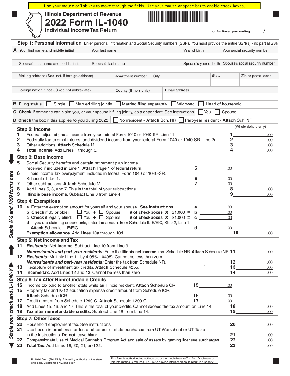 Form IL-1040 Individual Income Tax Return - Illinois, Page 1