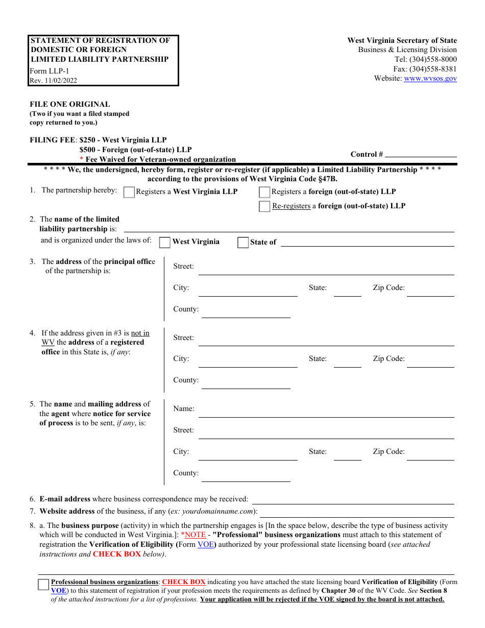 Form LLP-1 - Fill Out, Sign Online and Download Fillable PDF, West ...