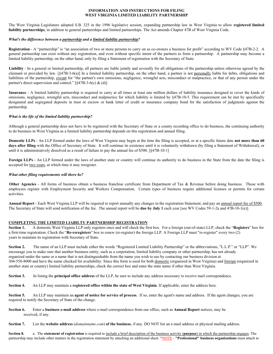 Form LLP-1 Statement of Registration of Domestic or Foreign Limited Liability Partnership - West Virginia, Page 3