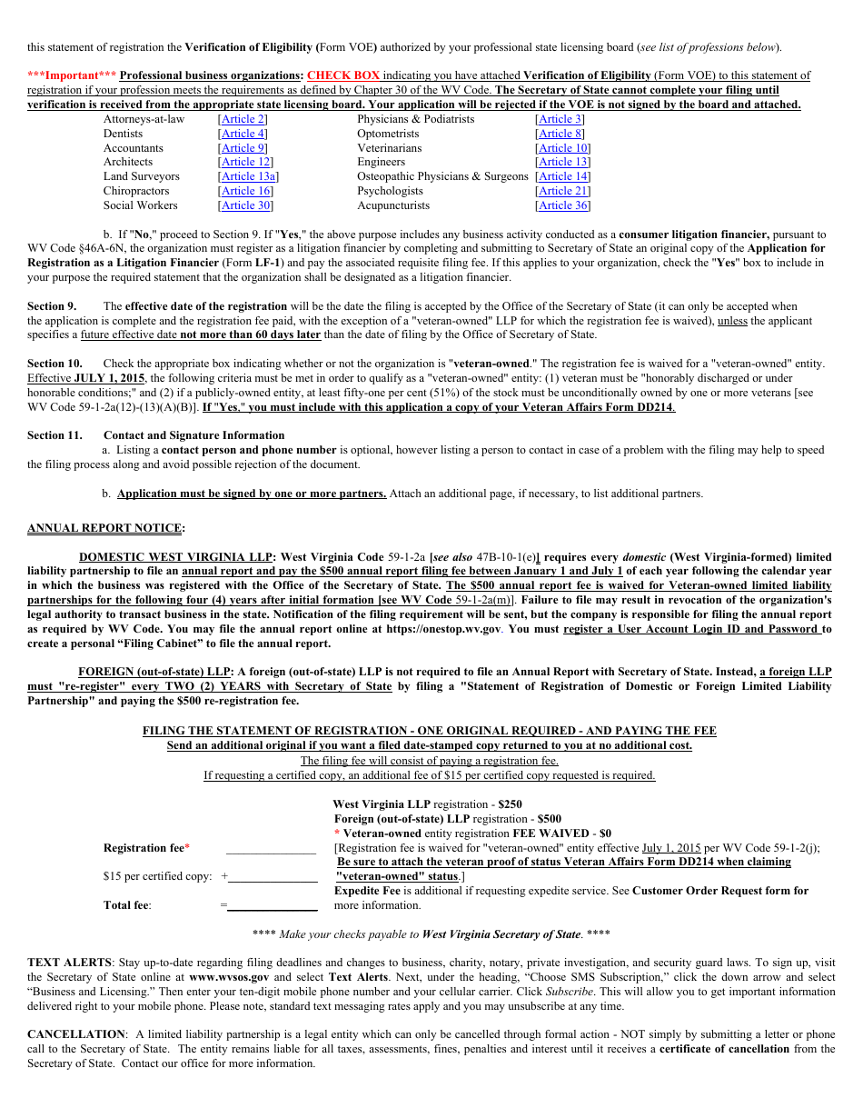 Form LLP-1 Statement of Registration of Domestic or Foreign Limited Liability Partnership - West Virginia, Page 4