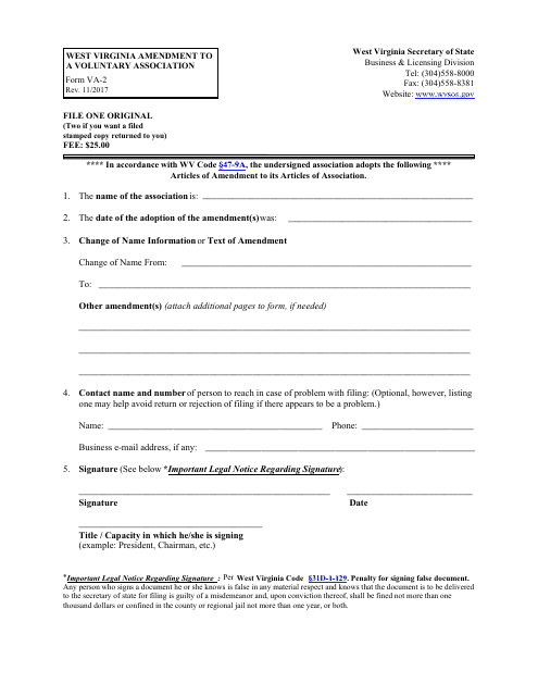Form VA-2  Printable Pdf