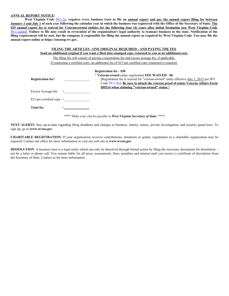 Form BT-1 Application for Business Trust - West Virginia, Page 4