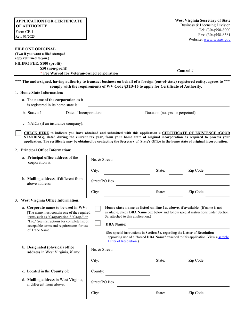 Form CF1 Fill Out, Sign Online and Download Fillable PDF, West