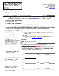 Form LLF-1 West Virginia Application for Certificate of Authority of Limited Liability Company - West Virginia