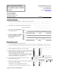 Document preview: Form LLF-2 Application for Exemption From Certificate of Authority of a Limited Liability Company - West Virginia