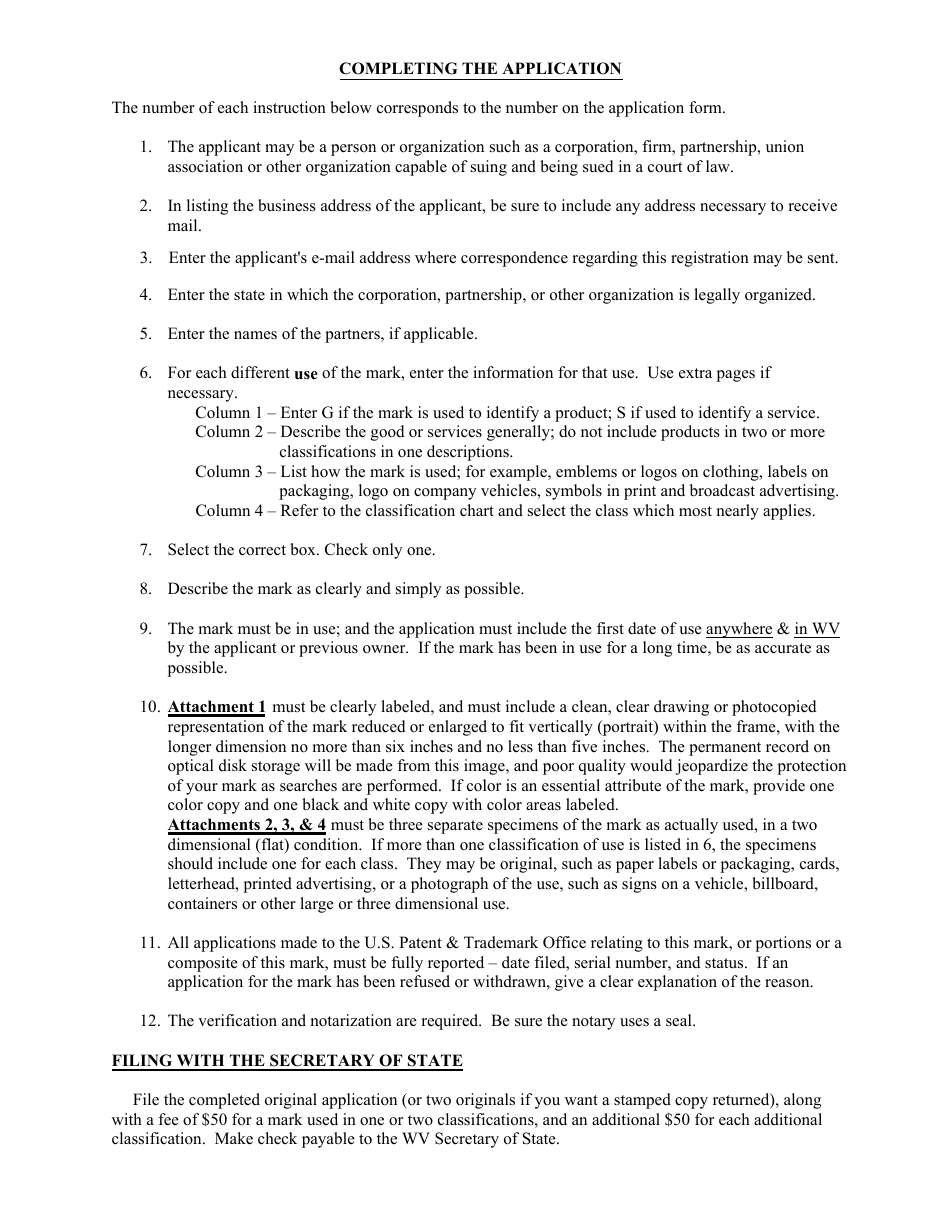 Form TM-1 West Virginia Application for Trademark or Service Mark - West Virginia, Page 7