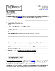 Form LLD-2 West Virginia Articles of Amendment to Articles of Organization - West Virginia