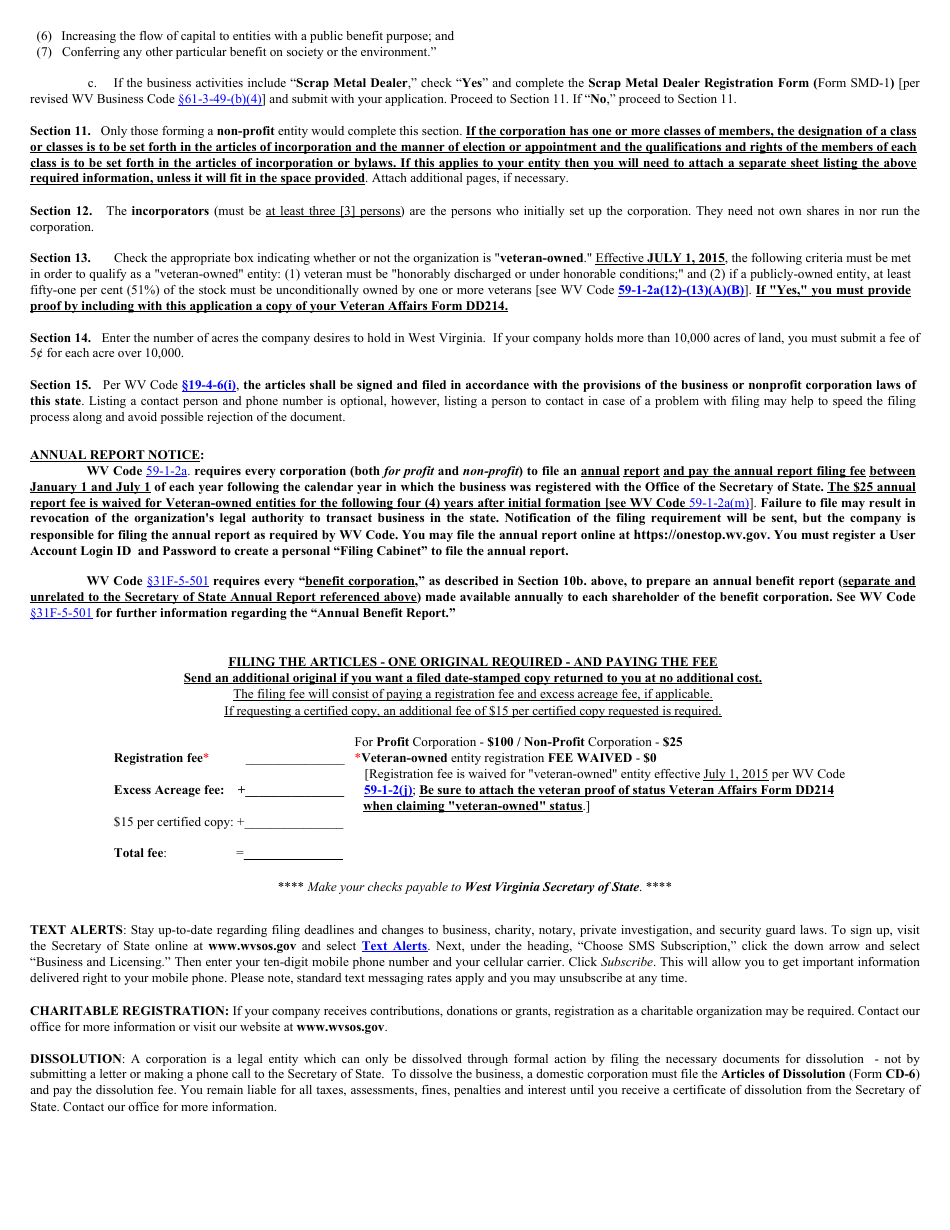 Form CAD-1 West Virginia Articles of Incorporation for an Agricultural Cooperative Association - West Virginia, Page 5