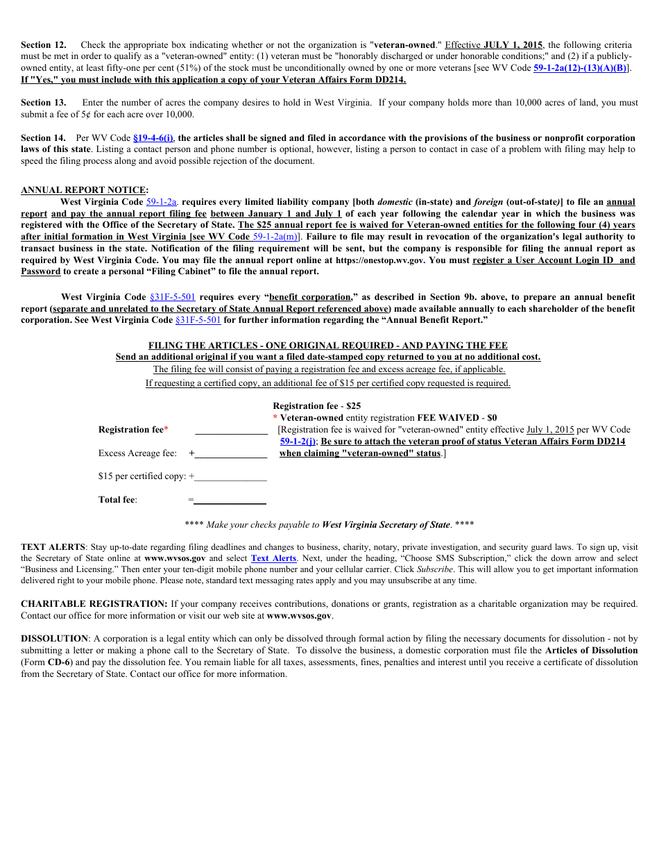 Form CAD-1NP West Virginia Articles of Incorporation for an Agricultural Cooperative Association With 501(C)(3) Non-profit IRS Attachment - West Virginia, Page 6