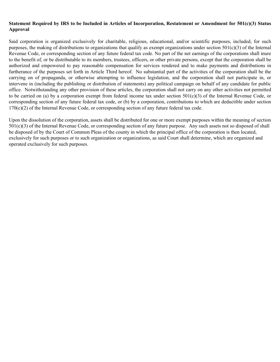 Form CD-1NP West Virginia Articles of Incorporation With Non-profit IRS Attachment - West Virginia, Page 4