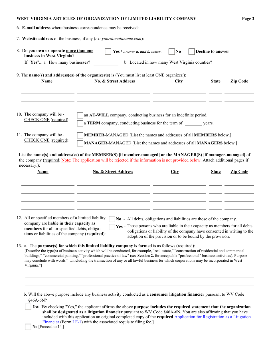 Form LLD-1 Download Fillable PDF or Fill Online West Virginia Articles ...