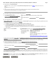 Form LLD-1 West Virginia Articles of Organization of Limited Liability Company - West Virginia, Page 3