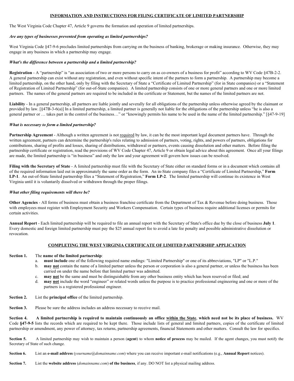 Form LP-1 Certificate of West Virginia Limited Partnership - West Virginia, Page 3