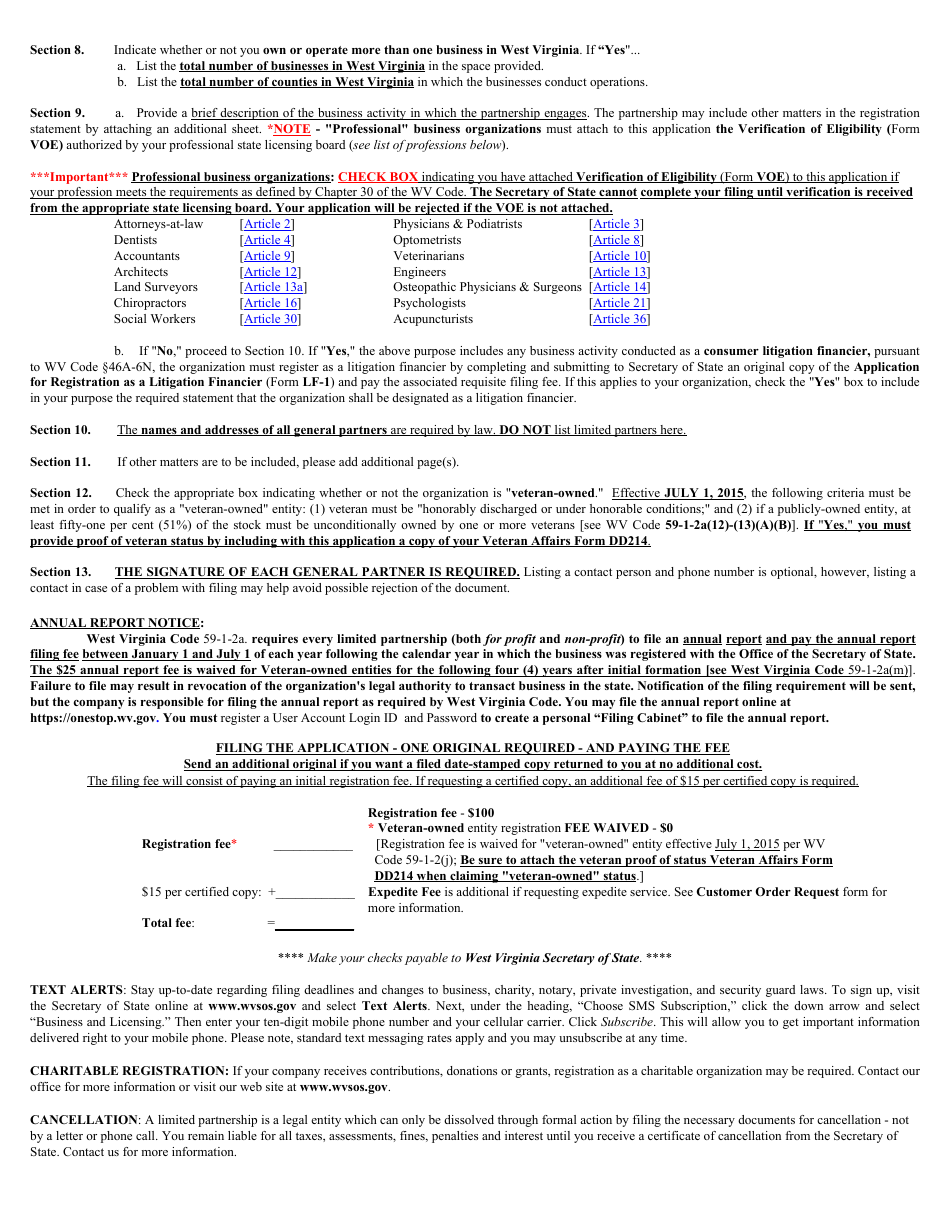 Form LP-1 Certificate of West Virginia Limited Partnership - West Virginia, Page 4