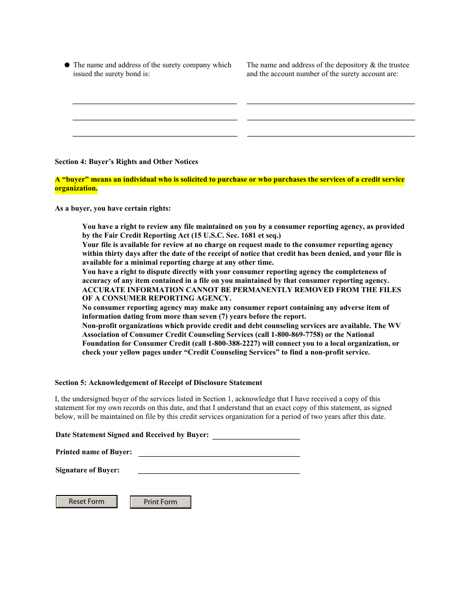 Form CSO-4 Credit Service Organizations With Surety - West Virginia, Page 2