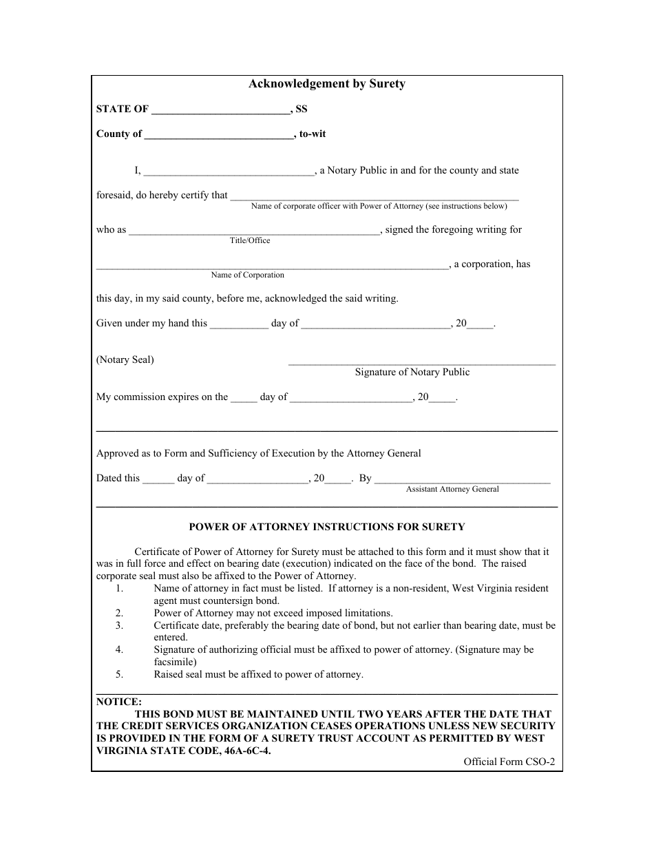 Form CSO-2 Surety Bond Credit Services Organization - West Virginia, Page 3