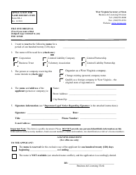 Form NR-1 Application for Name Reservation (Domestic and Foreign Entities) - West Virginia