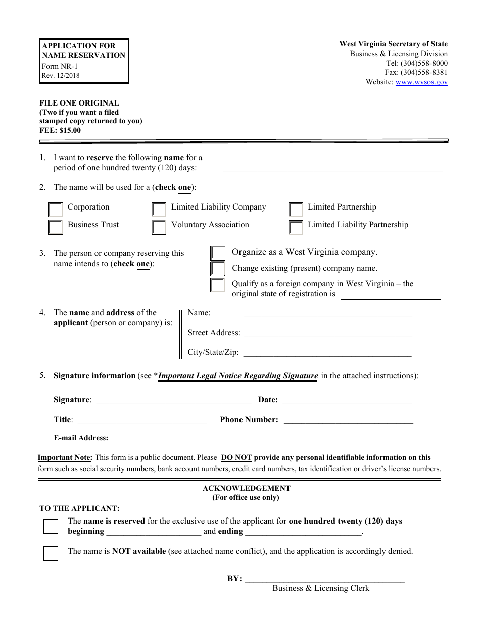 Form NR1 Fill Out, Sign Online and Download Fillable PDF, West