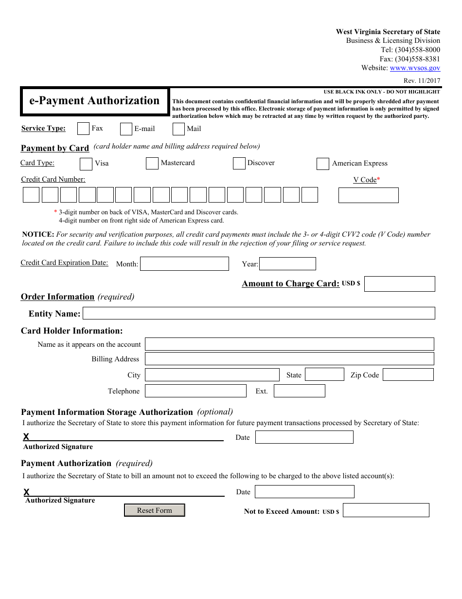 Customer Order Request - West Virginia, Page 3