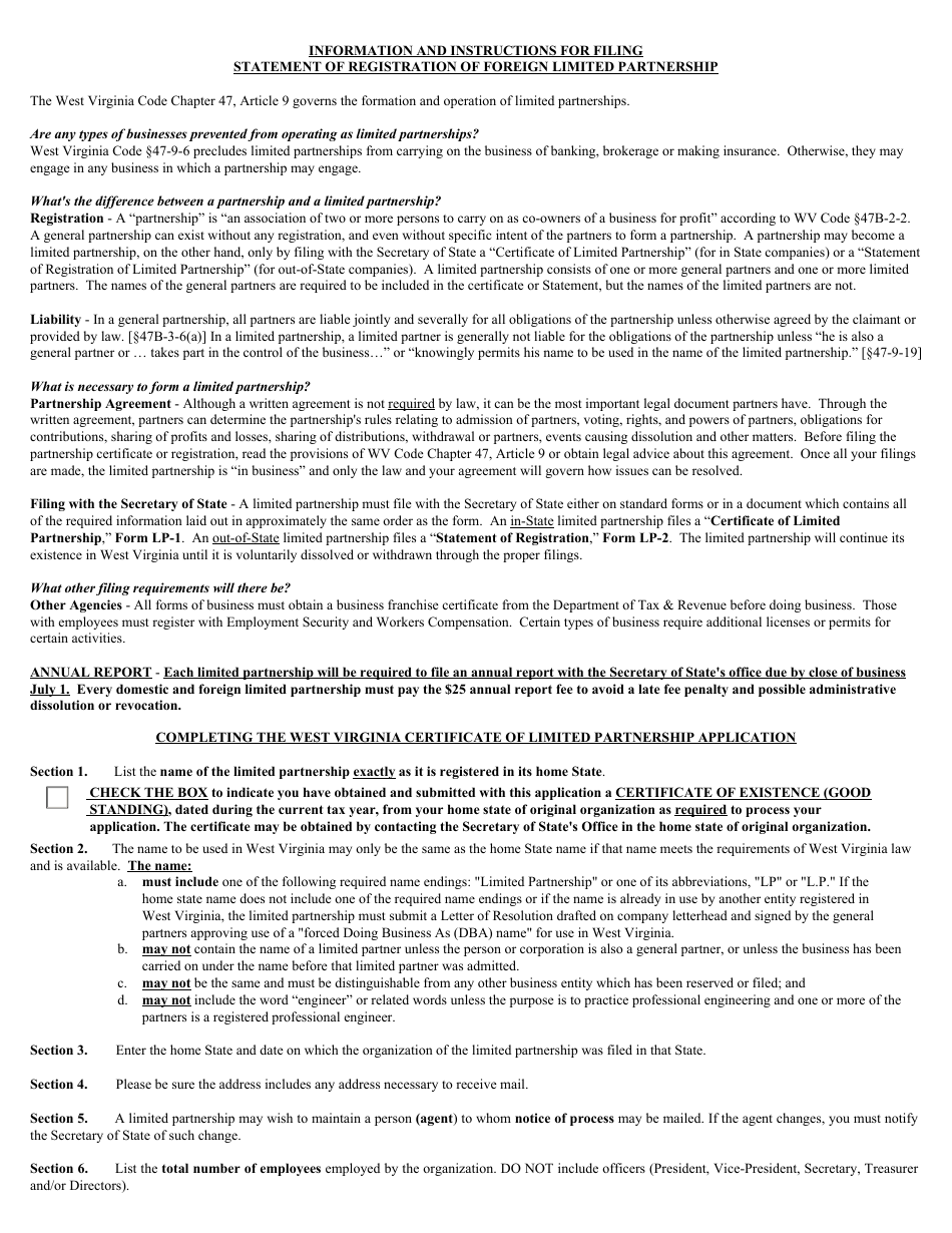 Form LP-2 West Virginia Statement of Registration of Foreign Limited Partnership - West Virginia, Page 3