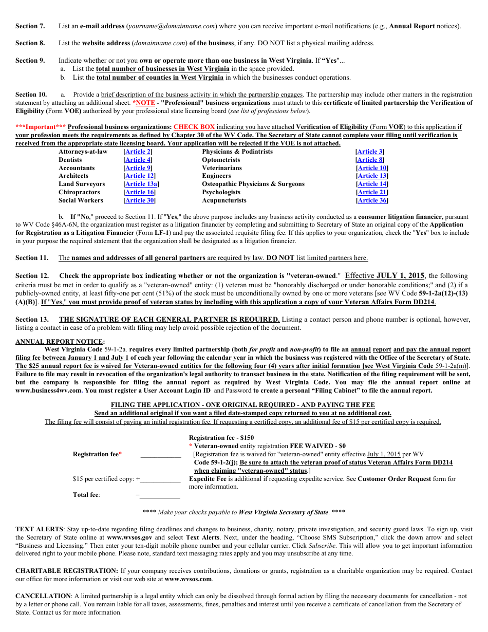 Form LP-2 West Virginia Statement of Registration of Foreign Limited Partnership - West Virginia, Page 4