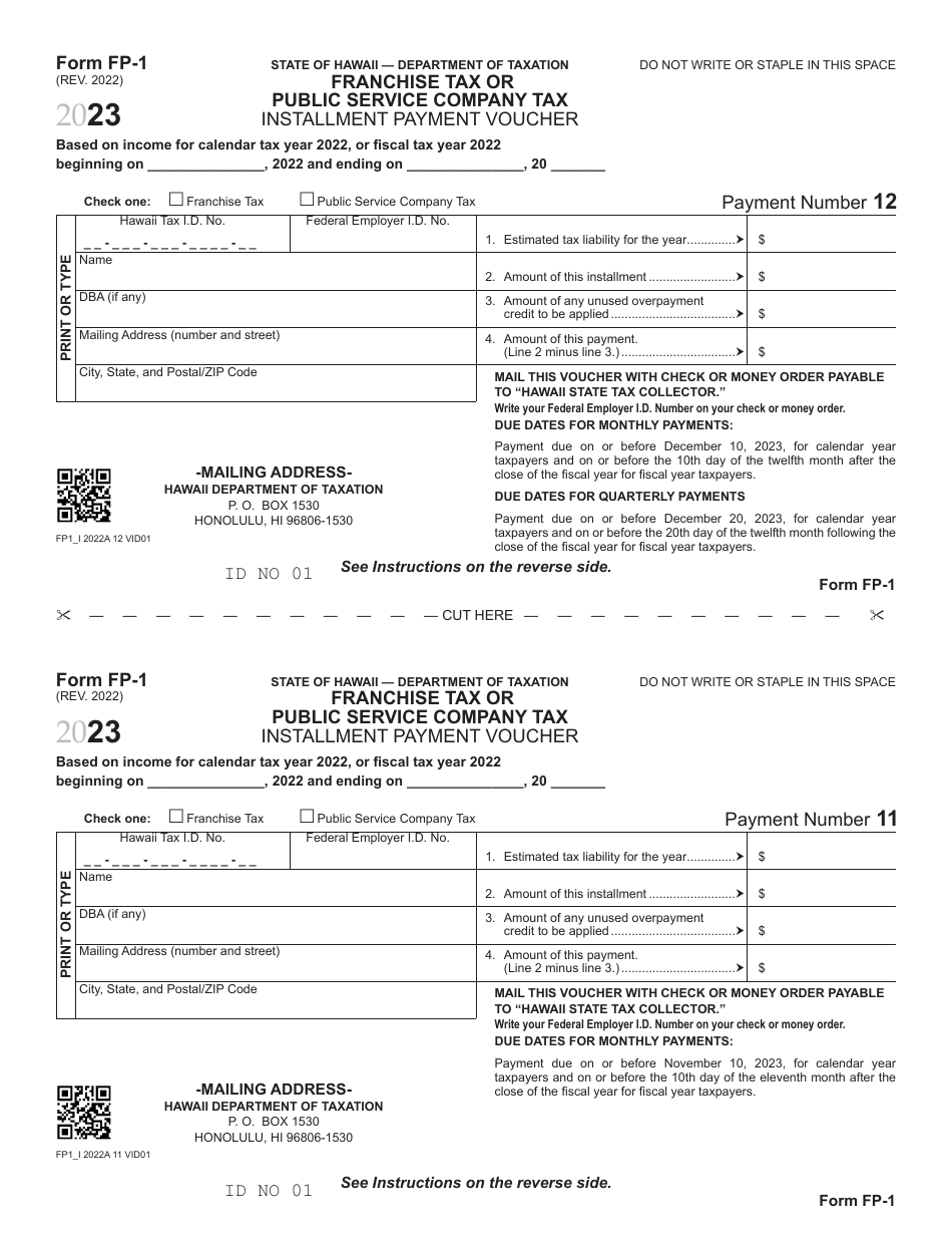 Form FP-1 Franchise Tax or Public Service Company Tax - Hawaii, Page 11
