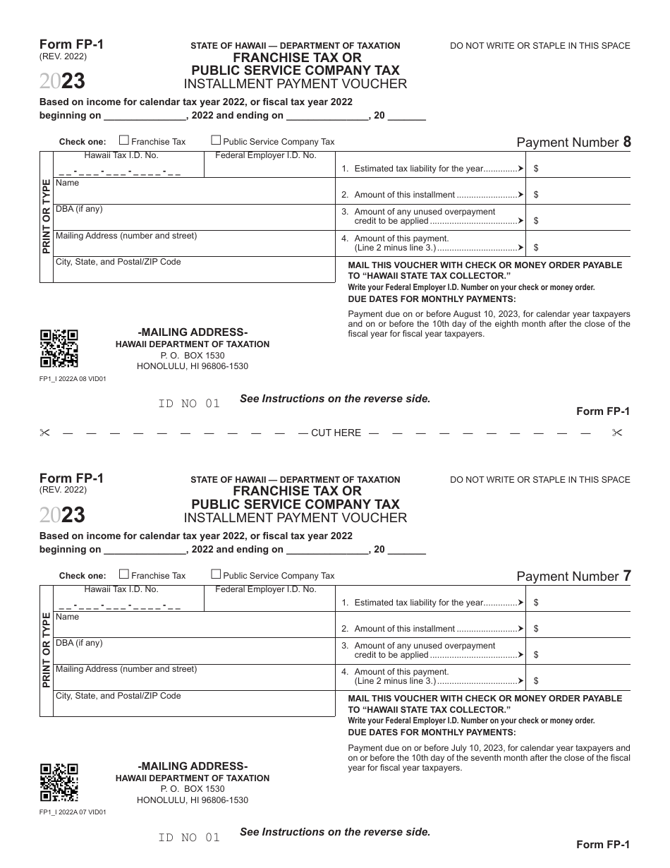 Form FP-1 Franchise Tax or Public Service Company Tax - Hawaii, Page 7
