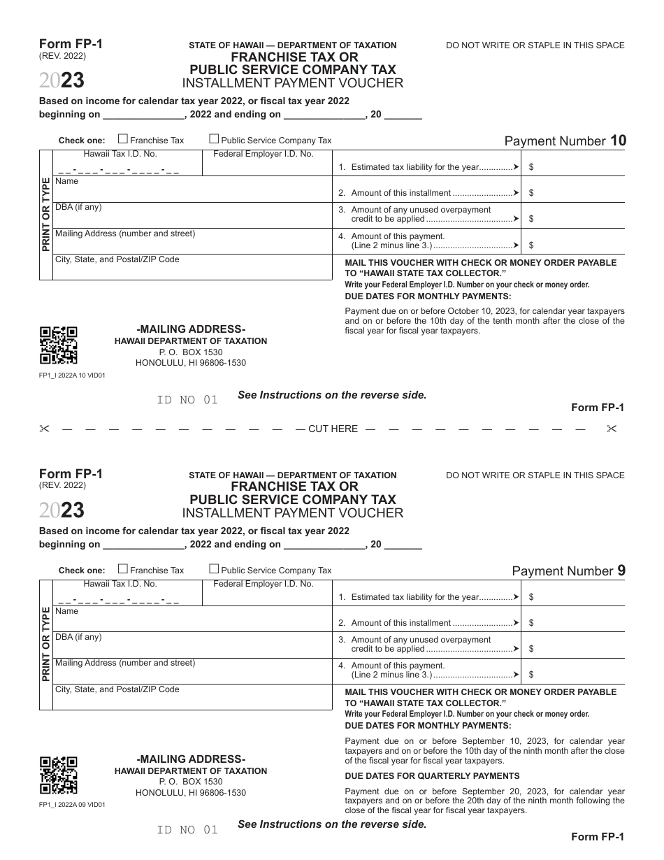 Form FP-1 Franchise Tax or Public Service Company Tax - Hawaii, Page 9