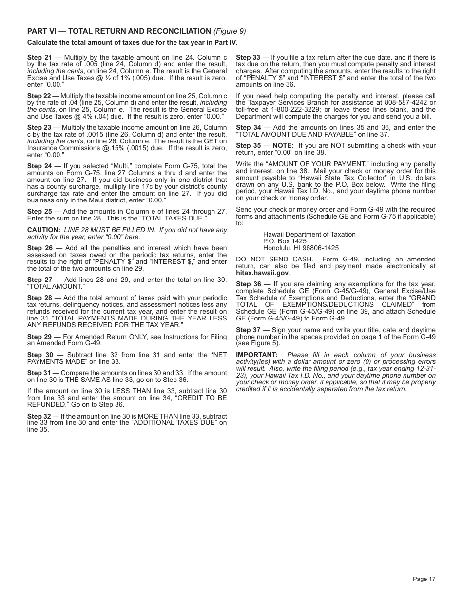 Instructions for Form G-49, G-75 - Hawaii, Page 17