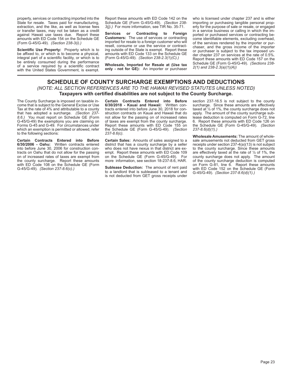 Instructions for Form G-49, G-75 - Hawaii, Page 23
