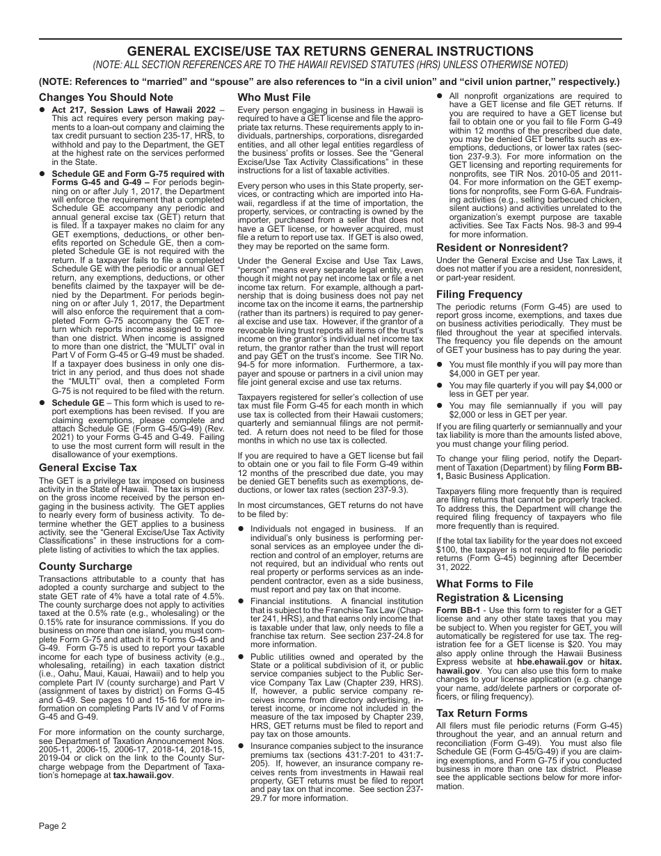Instructions for Form G-49, G-75 - Hawaii, Page 2