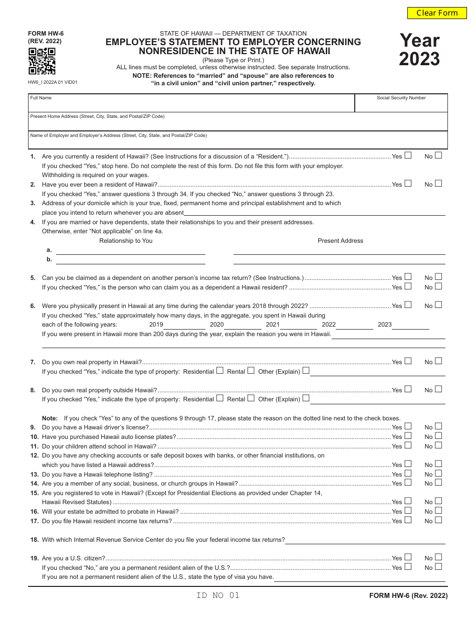 Form HW-6 - 2023 - Fill Out, Sign Online and Download Fillable PDF ...