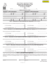 Form L-12 Request for Allocation of Tax Amounts for Individuals - Hawaii
