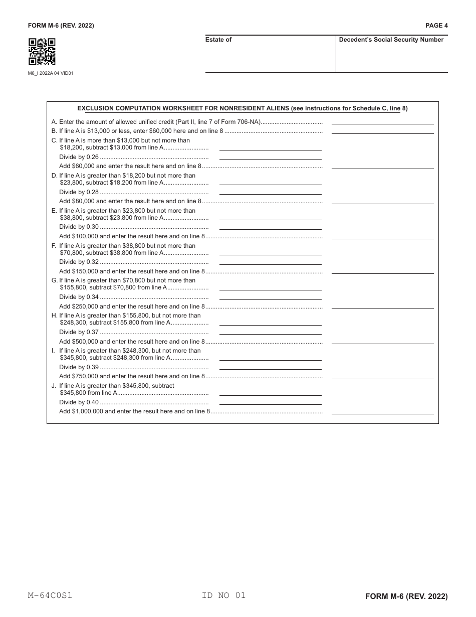 Form M-6 Hawaii Estate Tax Return - Hawaii, Page 4