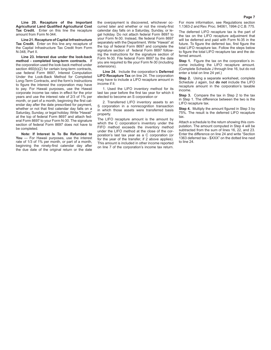 Instructions for Form N-30 Corporation Income Tax Return - Hawaii, Page 7