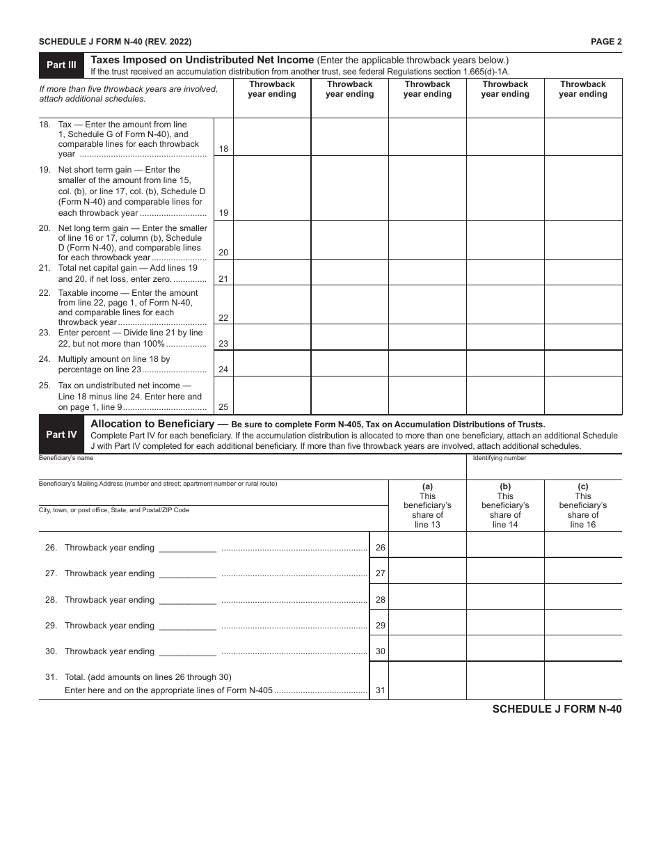 Form N-40 Schedule J - 2022 - Fill Out, Sign Online and Download ...