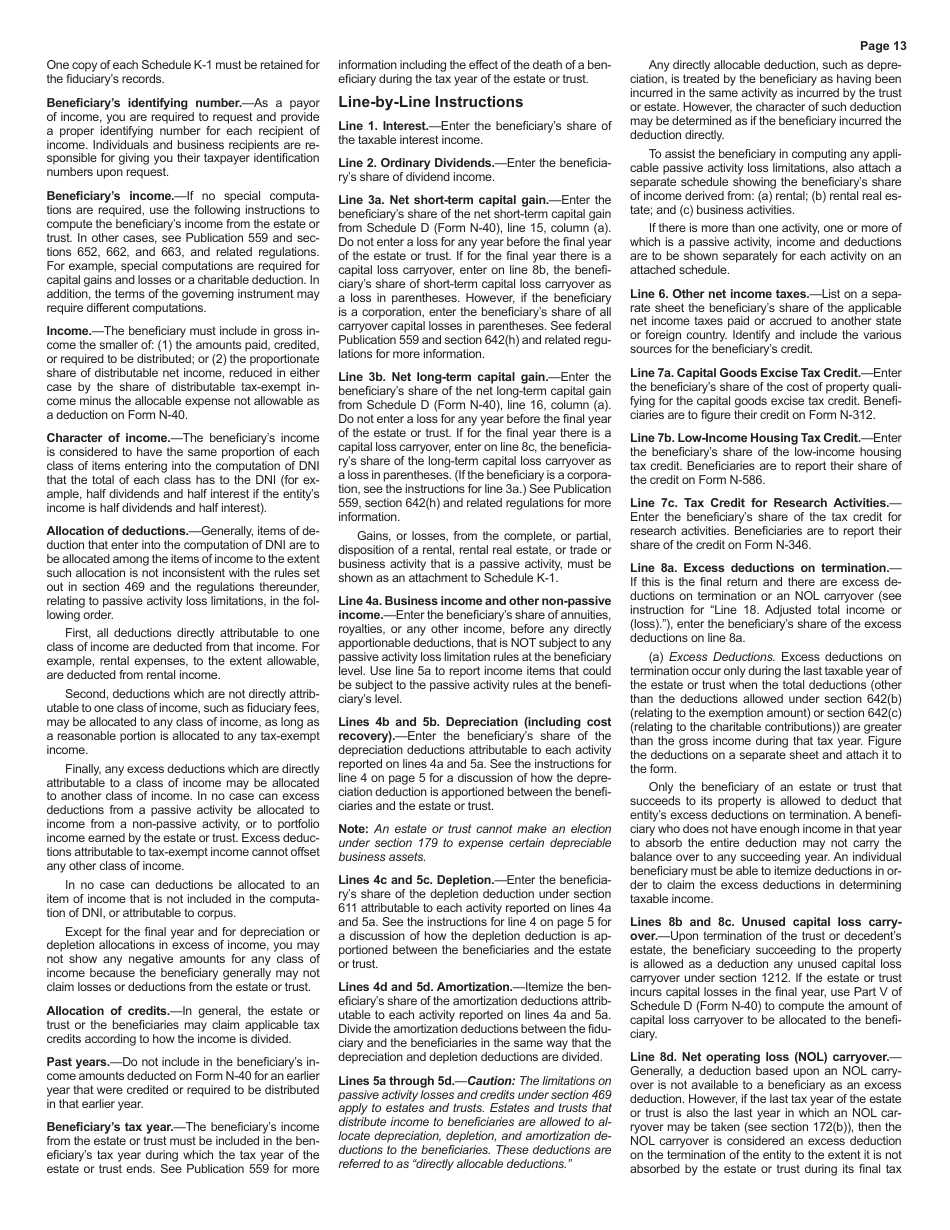 Instructions for Form N-40 Fiduciary Income Tax Return - Hawaii, Page 13
